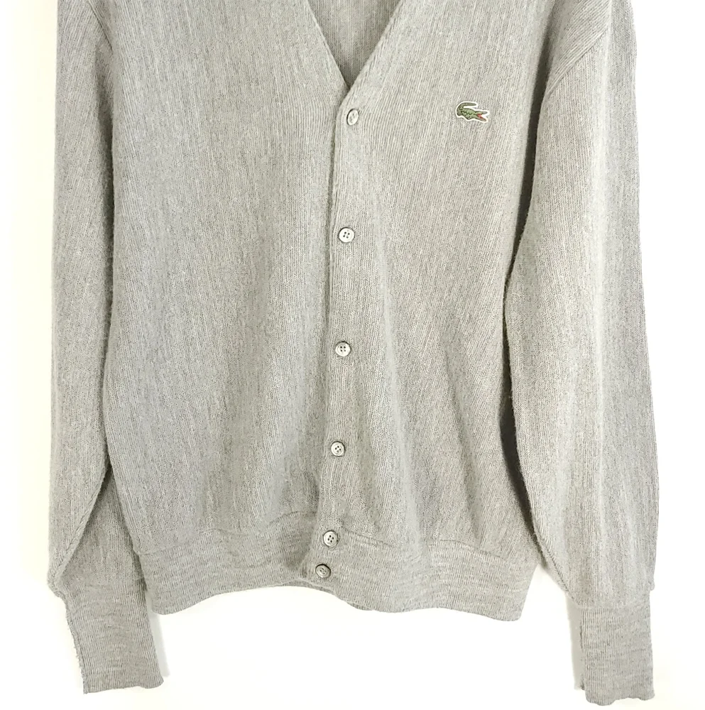 Vtg Izod Lacoste Cardigan Sweater Men's Large Gray Grandpa Grunge Geek USA - Picture 2 of 10